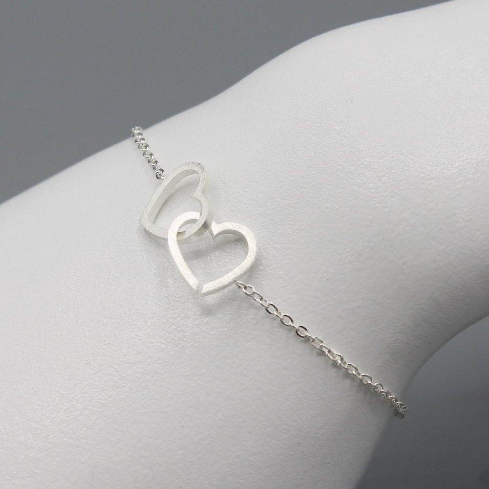 Jewelry bracelet two hearts love romantic white gold tone minimalist elegant new